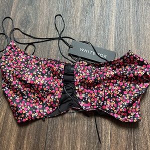 White Fox Boutique Floral Crop Top - Black and Pink